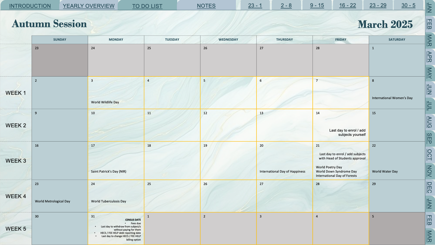 University of Wollongong Full Year 2025 Planner